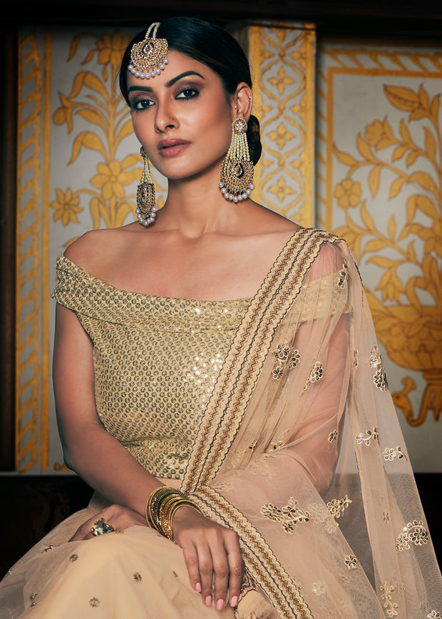 BEIGE GEORGETTE EMBROIDERED LEHENGA (6863504408769)