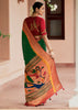 EMERALD GREEN AND RED BRASSO PRINT SAREE WITH EMBROIDERED BLOUSE (6944794280129)