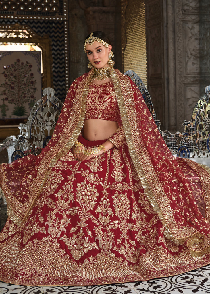 Bridal Reception Lahnga| Dabka,Zari,Nagh,Pearls & Stone – Nameera by Farooq