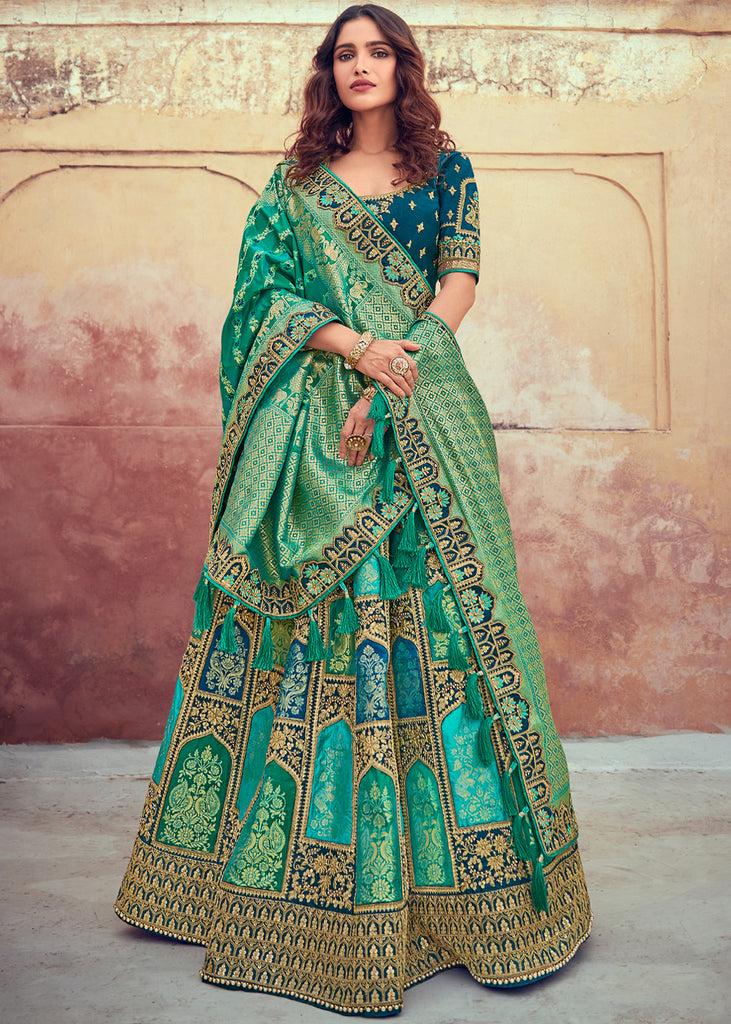 Charming Teal Green Color Satin Resham Embroidery Wedding Lehenga C |  Heenastyle