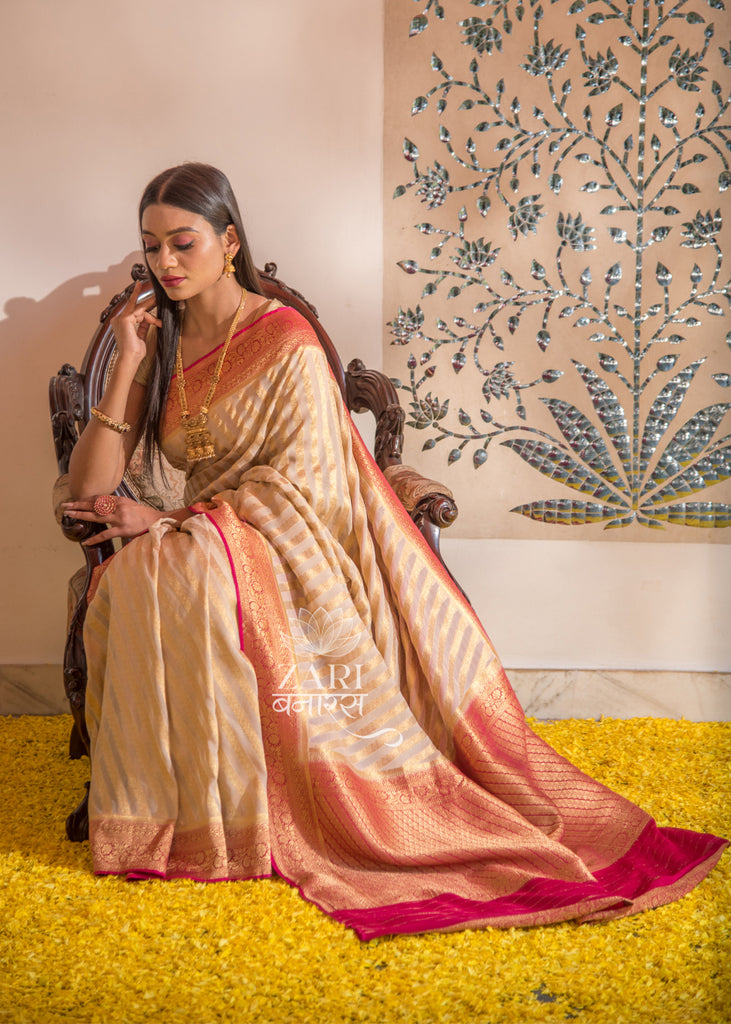 Banarasi Khaddi Georgette Soft Silk Latest Stripe Design Saree –  banarassilksarees