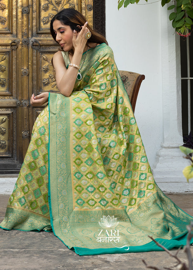 Phalgun : Rangkaat Khaddi Georgette Handloom Banarasi Saree in shades of Green (7490834432193)