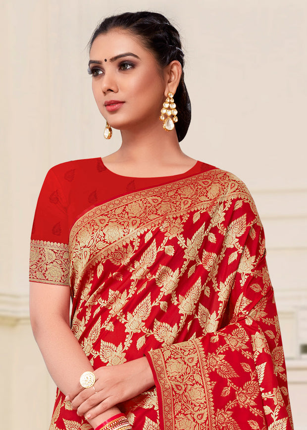Tango Red Woven Banarasi Brocade Festive Saree (5664250593431) (10697715450049)