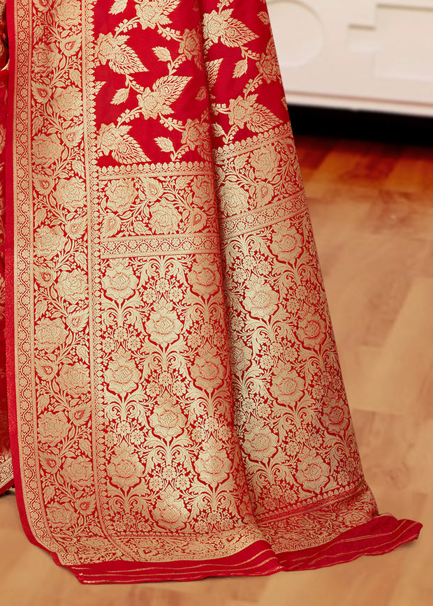 Tango Red Woven Banarasi Brocade Festive Saree (5664250593431) (10697715450049)