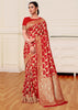 Tango Red Woven Banarasi Brocade Festive Saree (5664250593431)