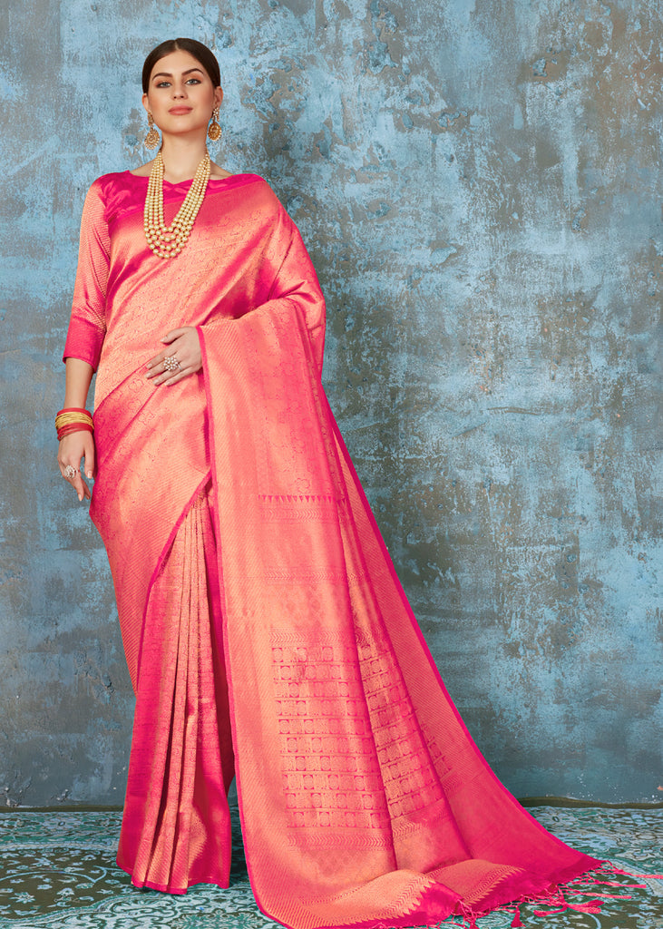 Traditional Lotus Pink Kanjivaram Saree (5763400204439)