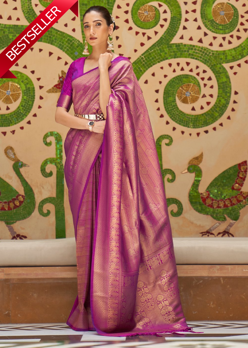 Wedding Edit: Royal Golden Purple Kanjivaram Silk Saree – Zari Banaras