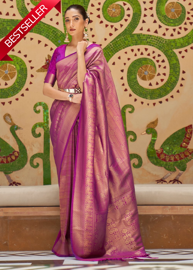 NAVRATRI EDIT: DASHAMI PUPLE KANJIVARAM SILK SAREE (6971278819521)